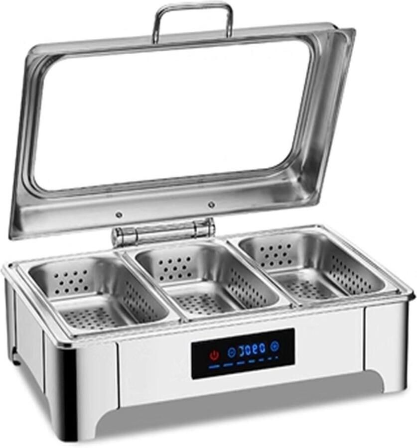 Chafing Dish Buffet Set Warmhoudbak Buffetten Serveren Digitale Temperatuurregeling 9 Liter Zilverkleurig