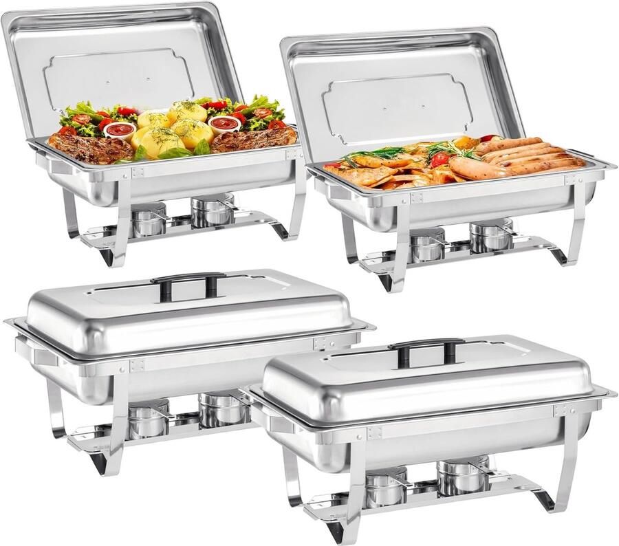 Chafing Dish Buffet Set Warmhoudbak Set Buffet Serveren Inclusief 2 Brandstofhouders 8 Quart Zilverkleurig