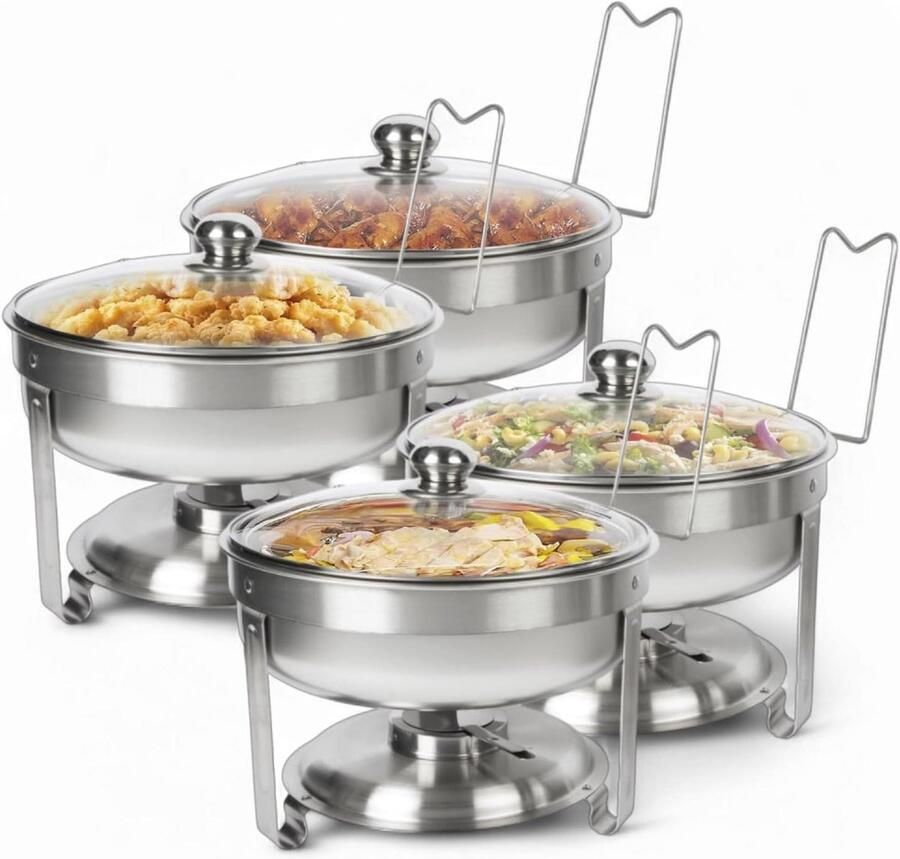 Chafing Dish Buffet Set Warmhoudbakken Buffet Eten Warm Houden Compleet Set van 4 N.v.t. Zilver