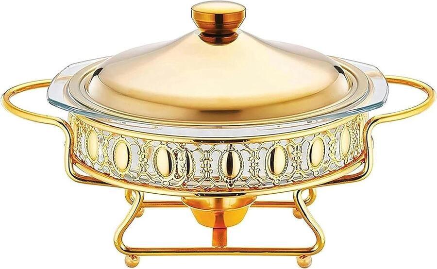 Chafing Dish Buffet Set Warmhoudpan Buffet Eten Warm Houden Dubbele Brander Ondersteuning 2.0L Goud