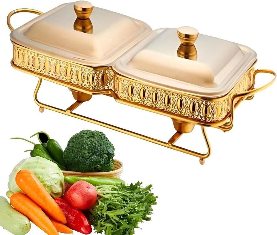 Chafing Dish Buffet Warmhoudpan Buffet Eten Warm Houden Transparant Glazen Deksel 1.8l Goud