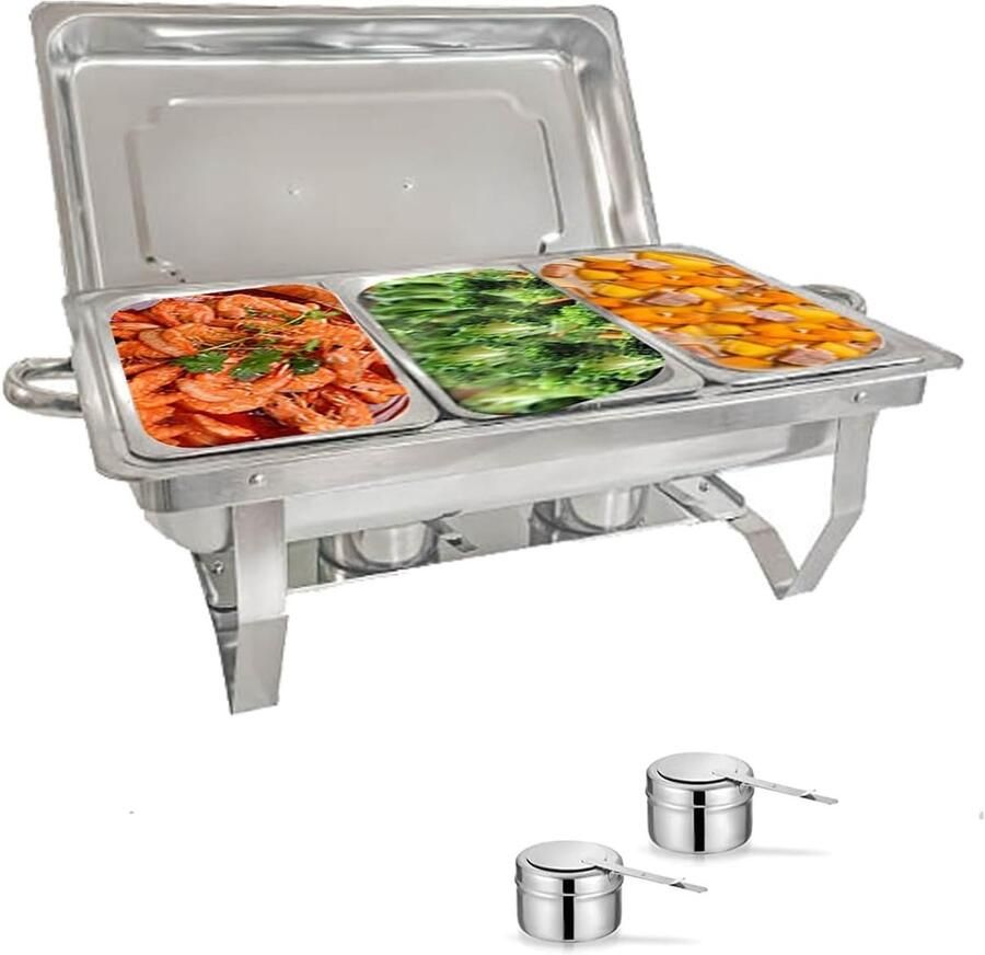 Chafing Dish Buffetset RVS Warmhoudbak Buffet Warm Houden Volledige Set Grote Capaciteit Zilverkleurig