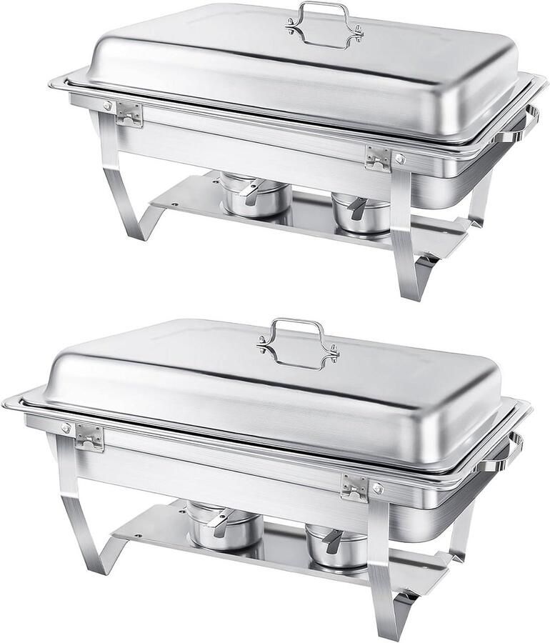 Chafing Dish Buffetset Voedselwarmer Gerechten Warm Houden Roestvrij Staal 2x 9L Pannen Zilver