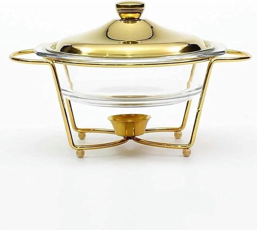 Chafing Dish Buffetset Voedselwarmer Serveer Buffetten Warm Houden Zichtbaar Glazen Deksel 2 Liter Capaciteit Zilver