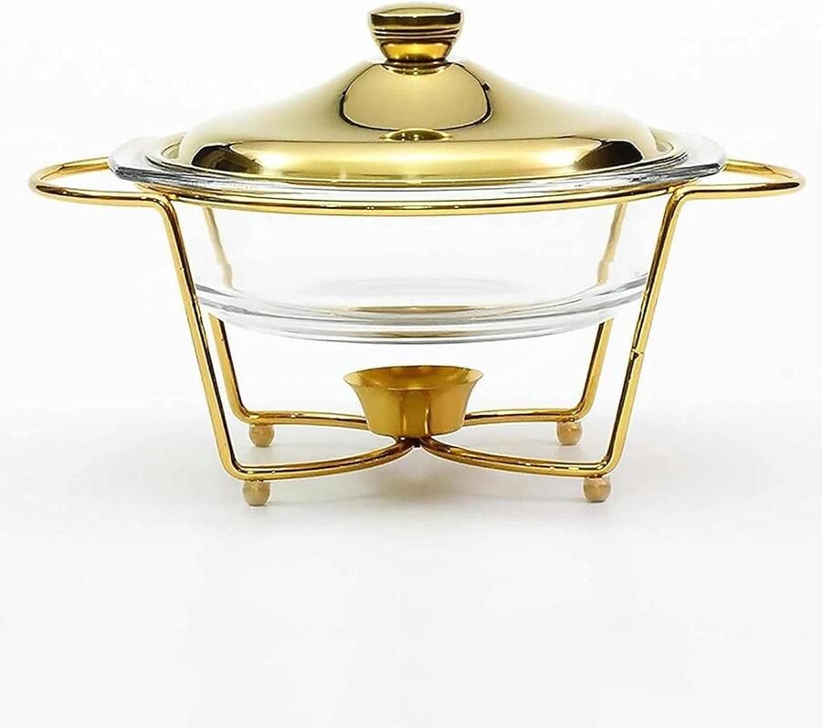 Chafing Dish Buffetset Voedselwarmer Serveer Buffetten Warm Houden Zichtbaar Glazen Deksel 2 Liter Capaciteit Zilver