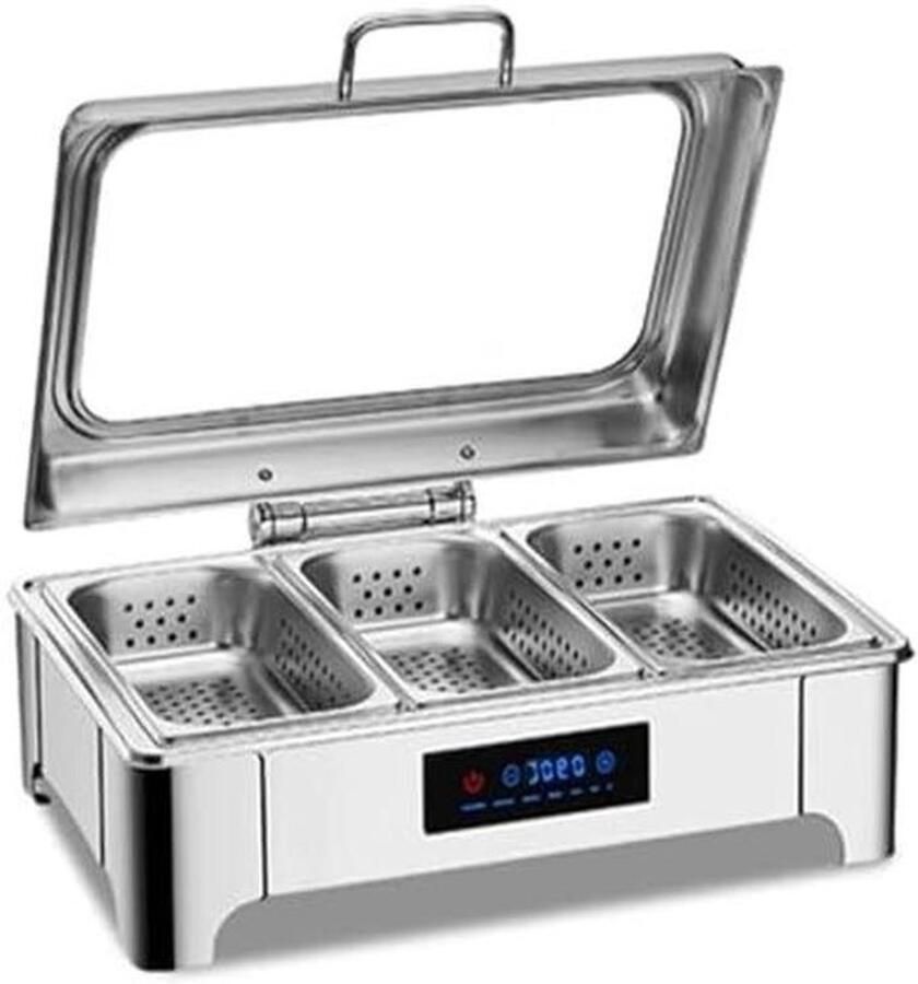 Chafing Dish Buffet Set Warmhoudbak Buffetten Serveren Digitale Temperatuurregeling 9 Liter Zilverkleurig