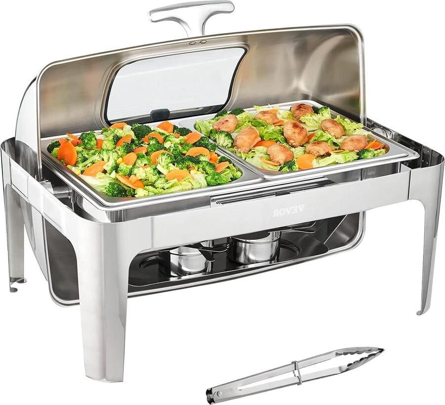 Chafing Dish Buffetwarmer Chafing Dish Elektrisch Warmhoudplaat 9QT Buffet Warmer met Roll-Top Deksel & 2 Half Pannen
