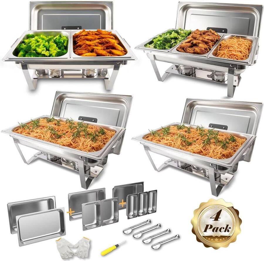 Chafing Dish Set Buffet Warmer Catering Buffetten Verschillende Bakvormen 8 QT Zilverkleurig