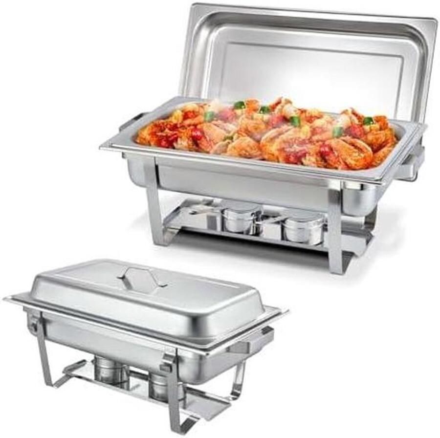 Chafing Dish Set Buffet Warmer Feest Eten Warm Houden Roestvrij Staal 9 Liter Silver