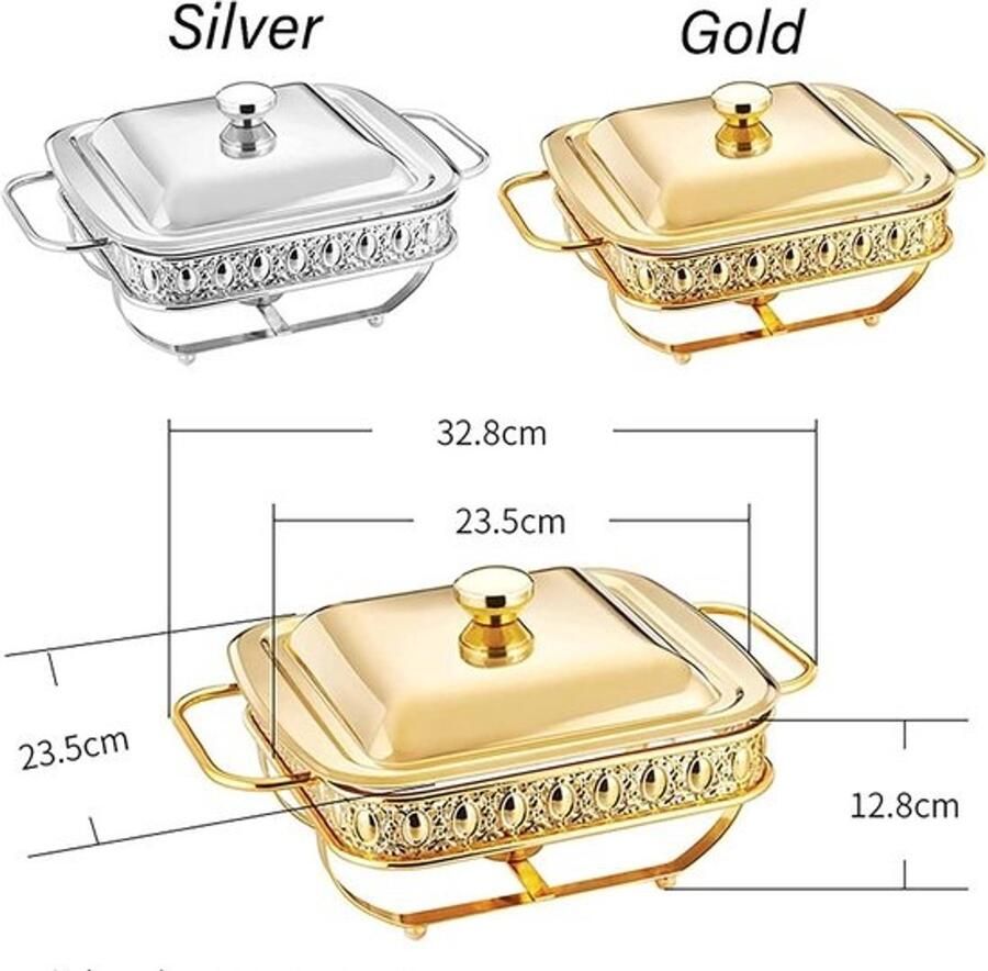 Chafing Dish Set Buffet Warmer Feesten en Buffetten Inclusief Deksel 1.8 Liter Zilver