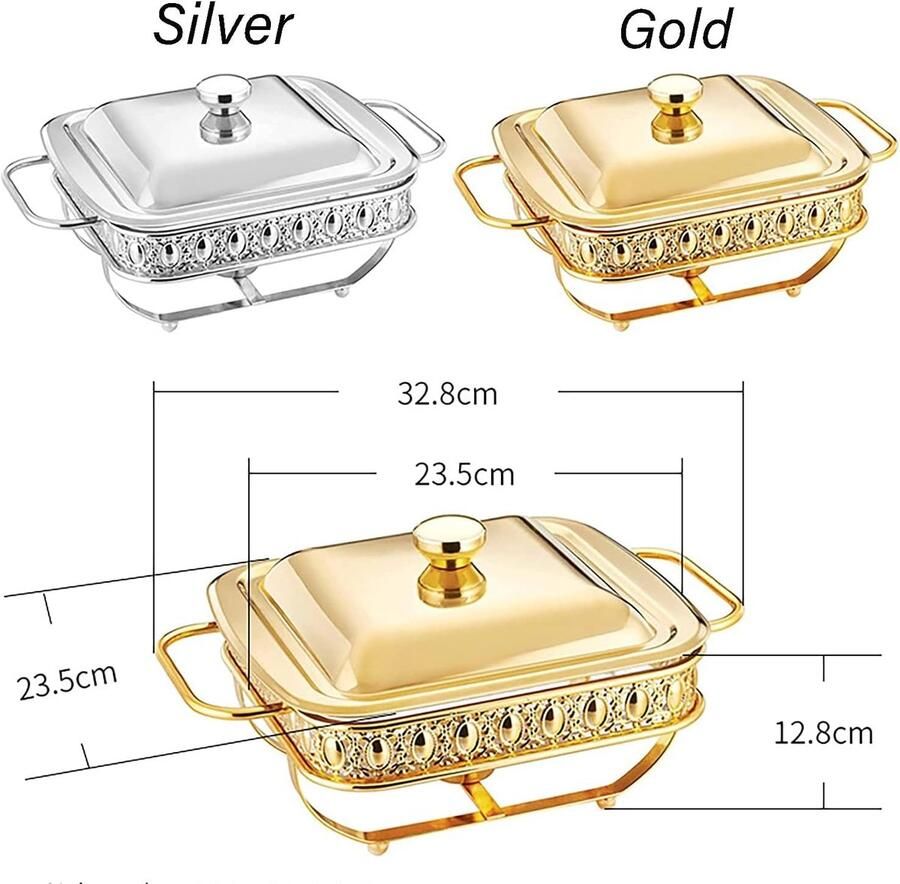 Chafing Dish Set Buffet Warmer Feesten en Buffetten Inclusief Deksel 1.8 Liter Zilver