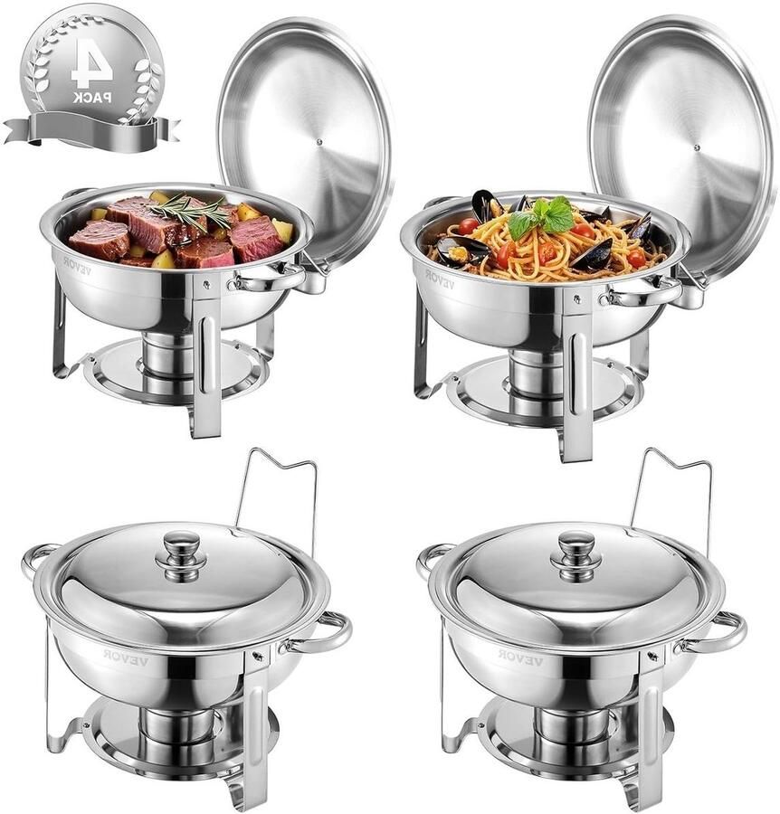 Chafing Dish Set Buffet Warmer Gerechten Warm Houden Inklapbaar Design 4.7 Liter Zilver