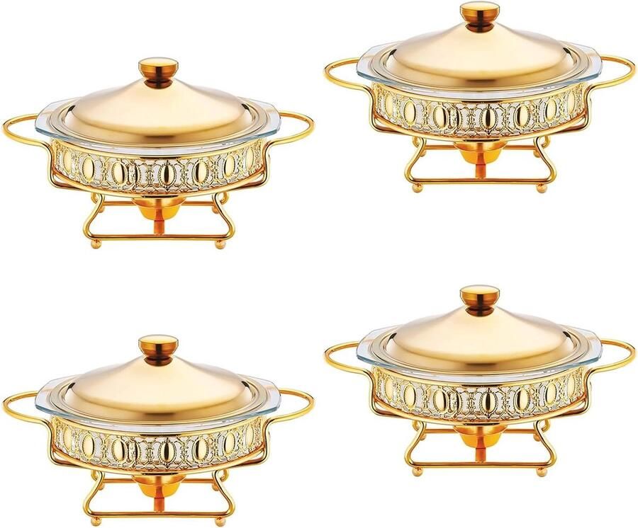 Chafing Dish Set Buffet warmer Serveerschaal Feesten organiseren Gouden plating 2L capaciteit Goud