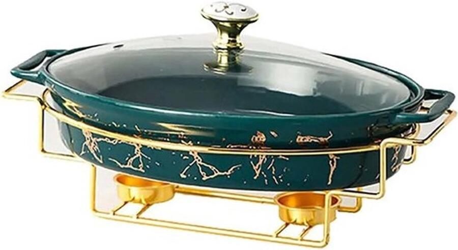 Chafing Dish Set Buffet warmer Voedselverwarmer Feesten organiseren Imitatie marmer afwerking 1.05 kwart Groen