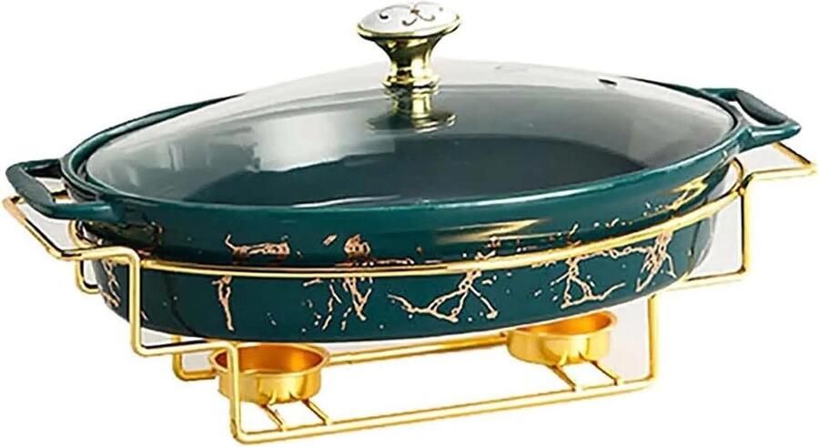 Chafing Dish Set Buffet warmer Voedselverwarmer Feesten organiseren Imitatie marmer afwerking 1.05 kwart Groen