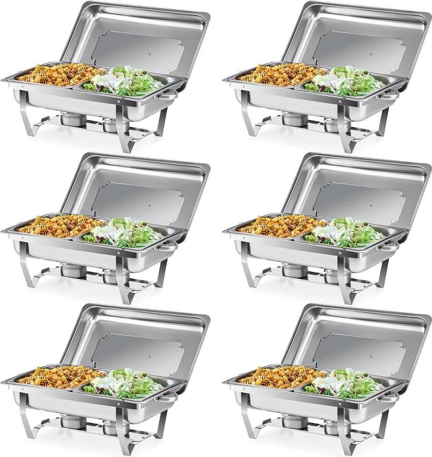 Chafing Dish Set Buffet Warmers Gerechten Warm Houden Roestvrij Staal 6x 9L Bakken Zilver