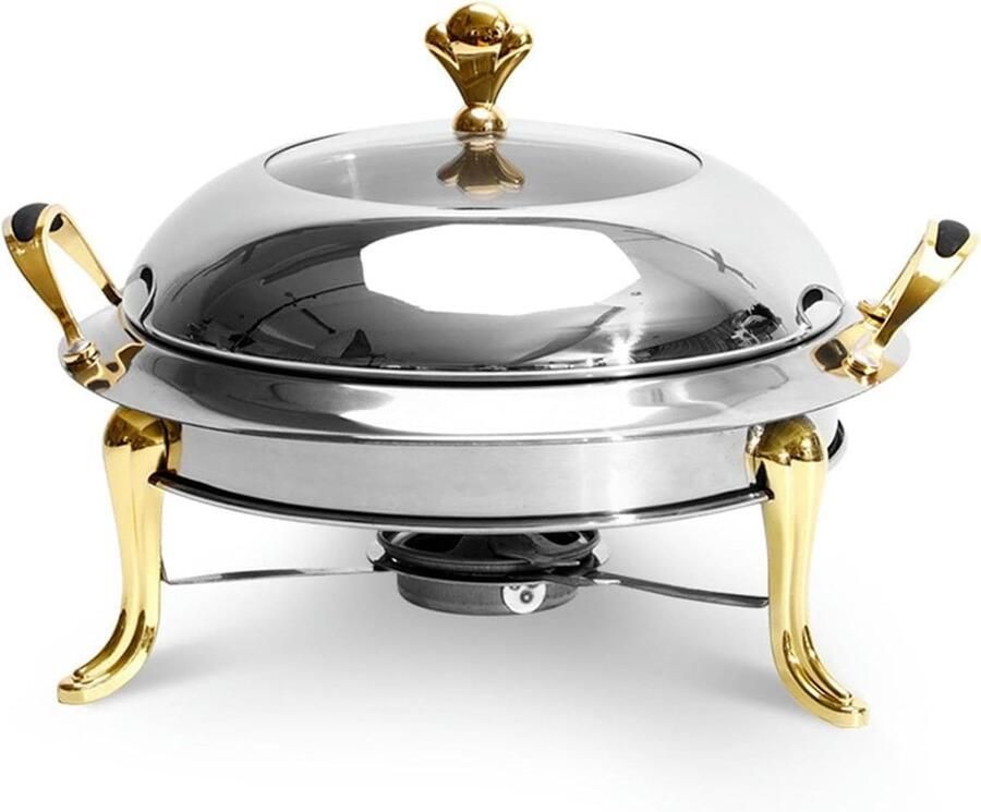 Chafing Dish Set Buffet Warmhoudplaat Feesten Buffet Stabiele Steunvoeten 24 CM Goud