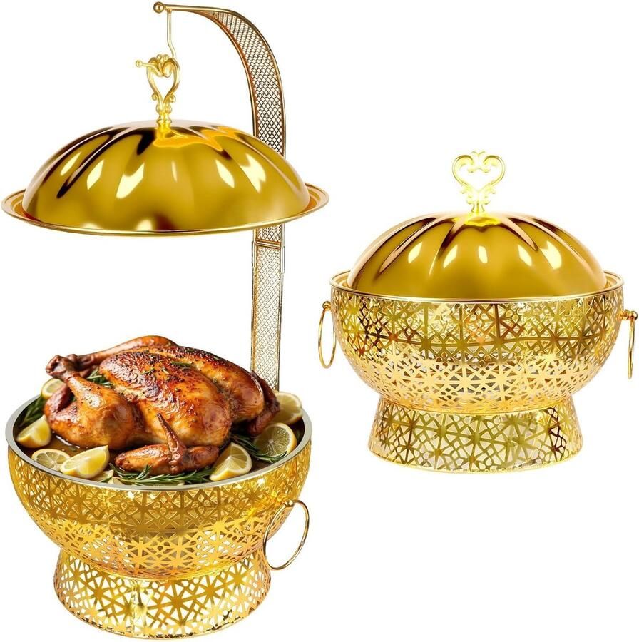 Chafing Dish Set Buffetwarmer Warmhoudbak Buffet Serveren Gouden Afwerking 8 Liter Goud