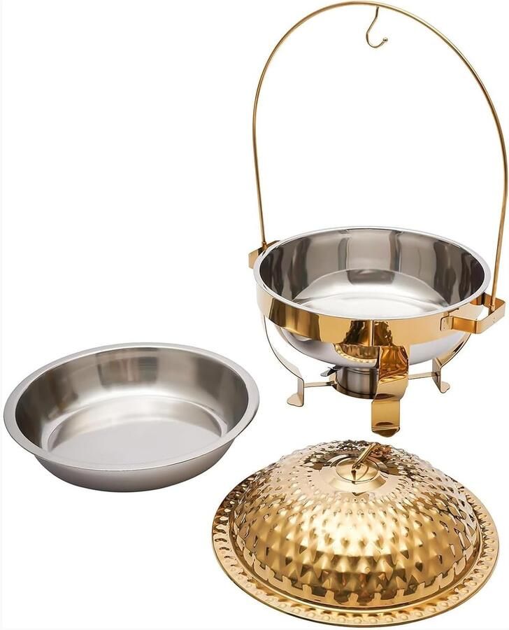 Chafing Dish Set Buffetwarmer Warmhoudbak Feesten en Partijen Inclusief Ophangsysteem 4.5 Liter Capaciteit Goud