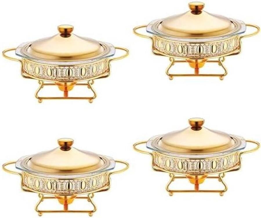 Chafing Dish Set Buffetwarmers Glas Buffet Presentatie Vintage Gouden Afwerking 2 Liter Capaciteit Goud