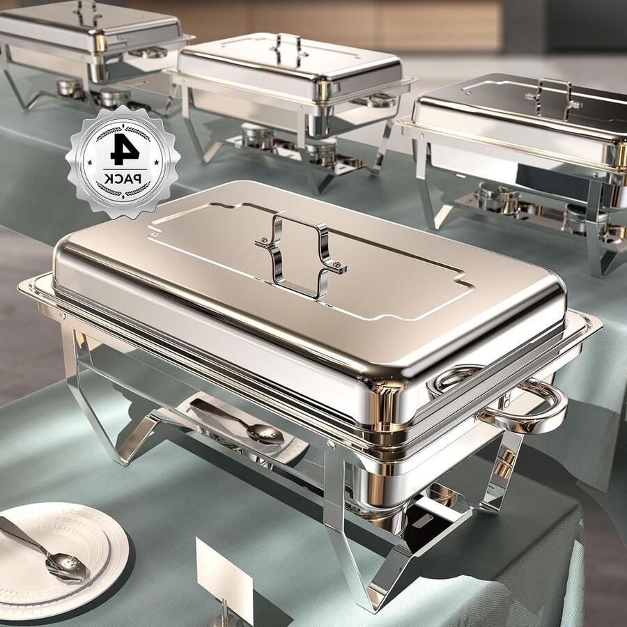 Chafing Dish Set Buffetwarmers Voedselwarmers Feesten Buffet Rolled Edge Veiligheid 9 Quarts 4 Bakken Zilver