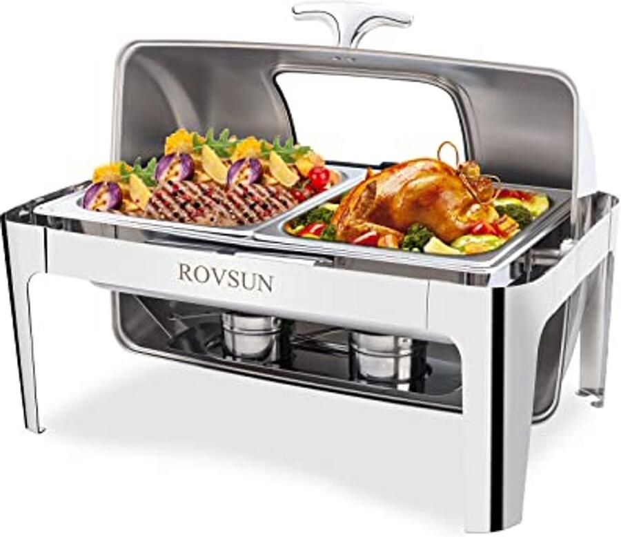Chafing Dish Set RVS 9 Liter Buffet Warmer met Glazen Deksel voor Catering en Evenementen