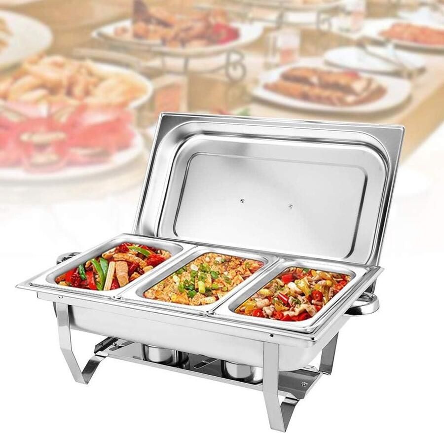 Chafing Dish Set Warmhoudbak Bain Marie Buffetten Serveren Roestvrij Staal 9 Liter Zilverkleurig