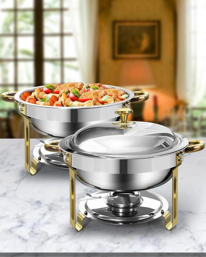 Chafing Dish Set Warmhoudbakken Buffet Feesten Organiseren Afgeronde Randen 6 Liter Capaciteit Goud Zilver