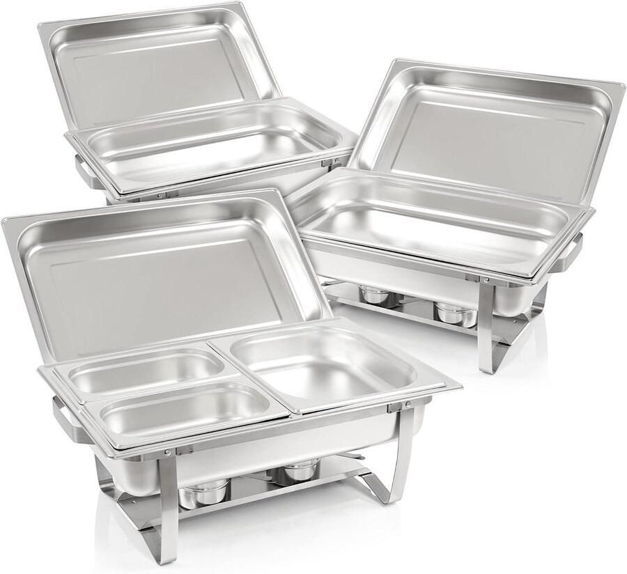Chafing Dish Set Warmhoudbakken Professioneel Buffet Serveren Roestvrij Staal 3x 9 Liter Zilver