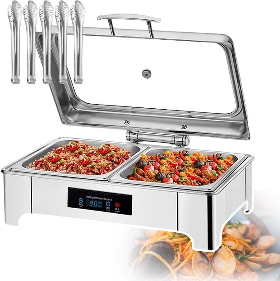 Chafing Dish Voedselwarmer Warmhoudplaat Buffet Gerechten Warm Houden Instelbare Temperatuur 135 Liter Zilver