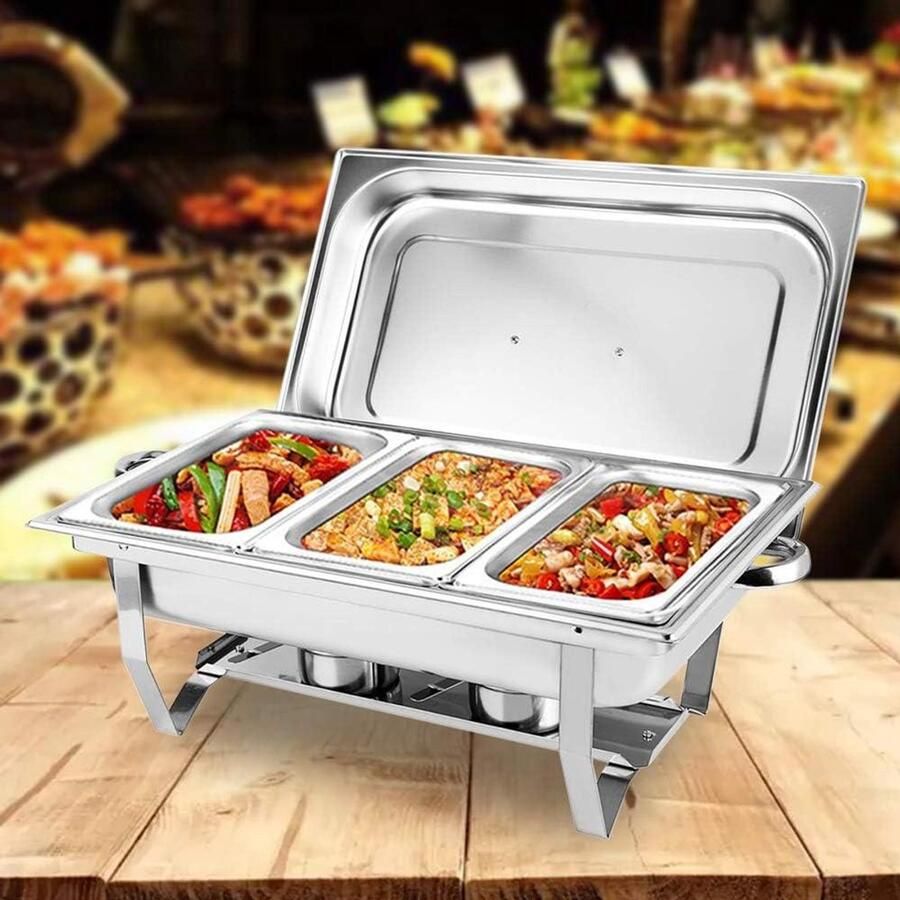 Chafing Dish Warmhoudbak Buffet Warm Houden Roestvrij Staal 9 liter Zilver