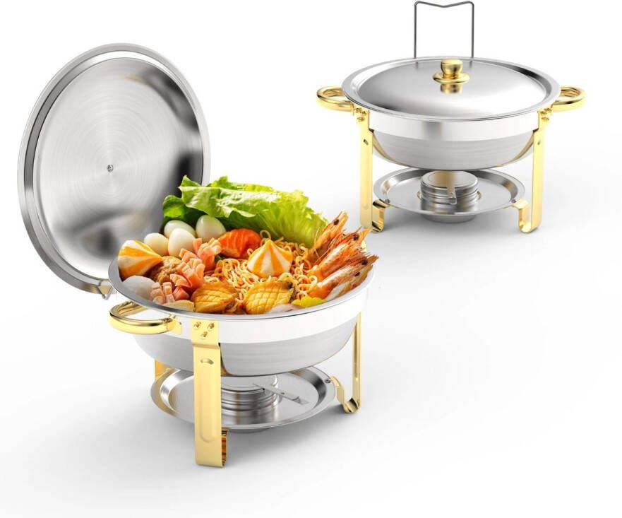 Chafing Dish Warmhoudplaat Buffetwarmer Set Rechaud High-Grade RVS Catering Warmer Set Compleet 2 Stuks 5QT met Stevig Frame voor Feesten en Bruiloften Zilver