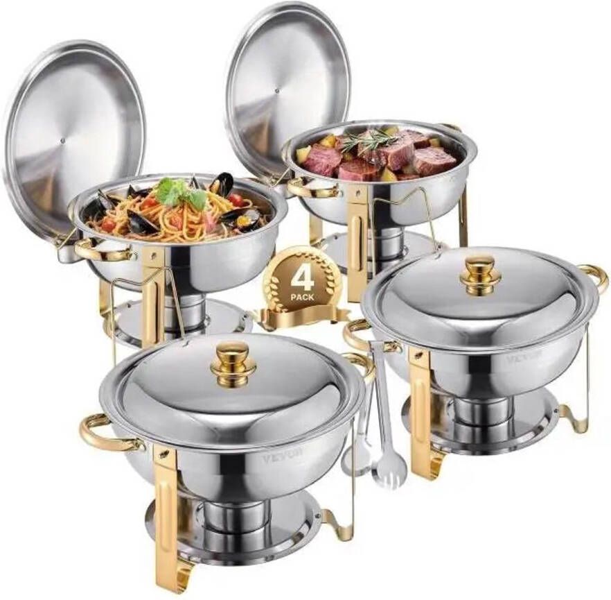 Chafing Dish Warmhoudplaat Buffetwarmer Set Rechaud RVS Volformaat Buffet Warmhoudpannen voor Feesten & Banketten Set van 4 Silvery
