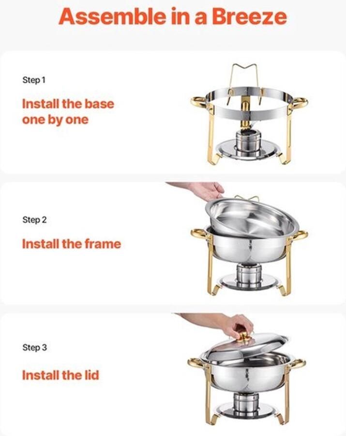 Chafing Dish Warmhoudplaat Buffetwarmer Set Rechaud RVS Volformaat Buffet Warmhoudpannen voor Feesten & Banketten Set van 4 Silvery - Foto 2