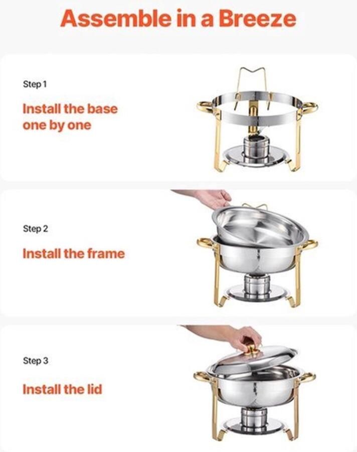 Chafing Dish Warmhoudplaat Buffetwarmer Set Rechaud RVS Volformaat Buffet Warmhoudpannen voor Feesten & Banketten Set van 4 Roségoud - Foto 3
