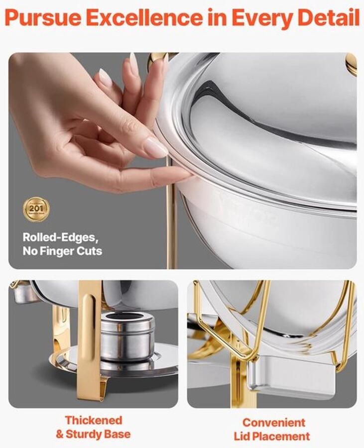 Chafing Dish Warmhoudplaat Buffetwarmer Set Rechaud RVS Volformaat Buffet Warmhoudpannen voor Feesten & Banketten Set van 4 Roségoud