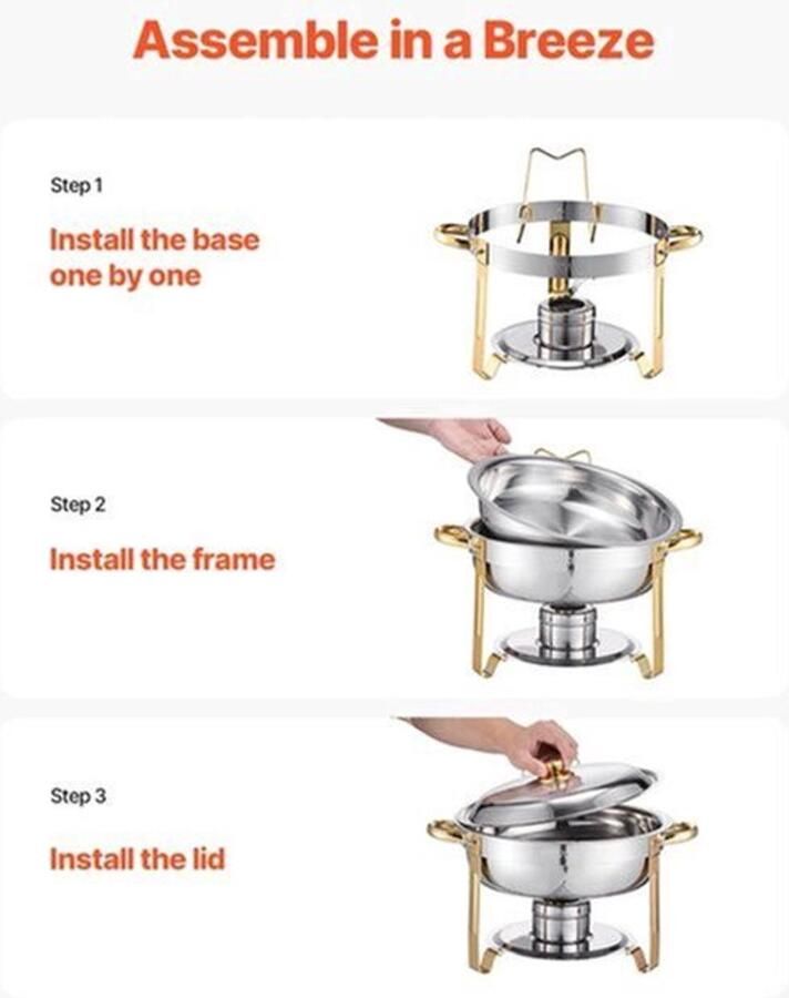 Chafing Dish Warmhoudplaat Buffetwarmer Set Rechaud RVS Volformaat Buffet Warmhoudpannen voor Feesten & Banketten Set van 4 Silvery