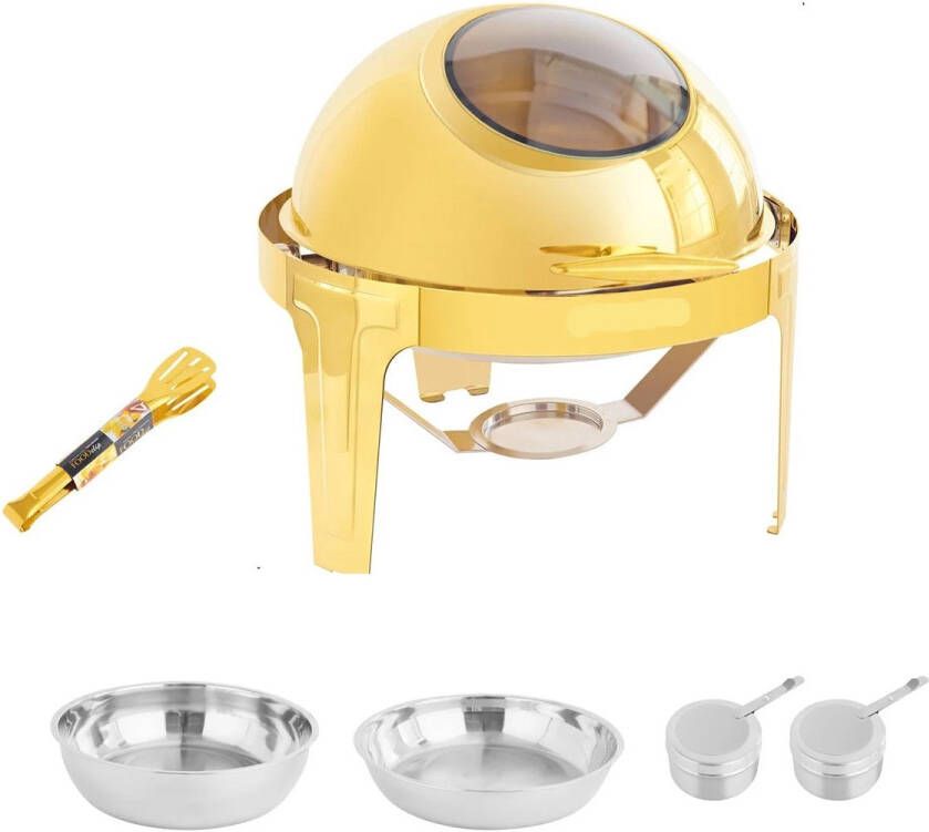 Corenia Chafing Dish Warmhoudplaat Buffetwarmer Warmhoudbakken 6QT Roestvrijstalen Buffet Set Rond Ontwerp – Dik Frame – Geschikt voor Catering Feesten & Bruiloften Goud - Foto 2