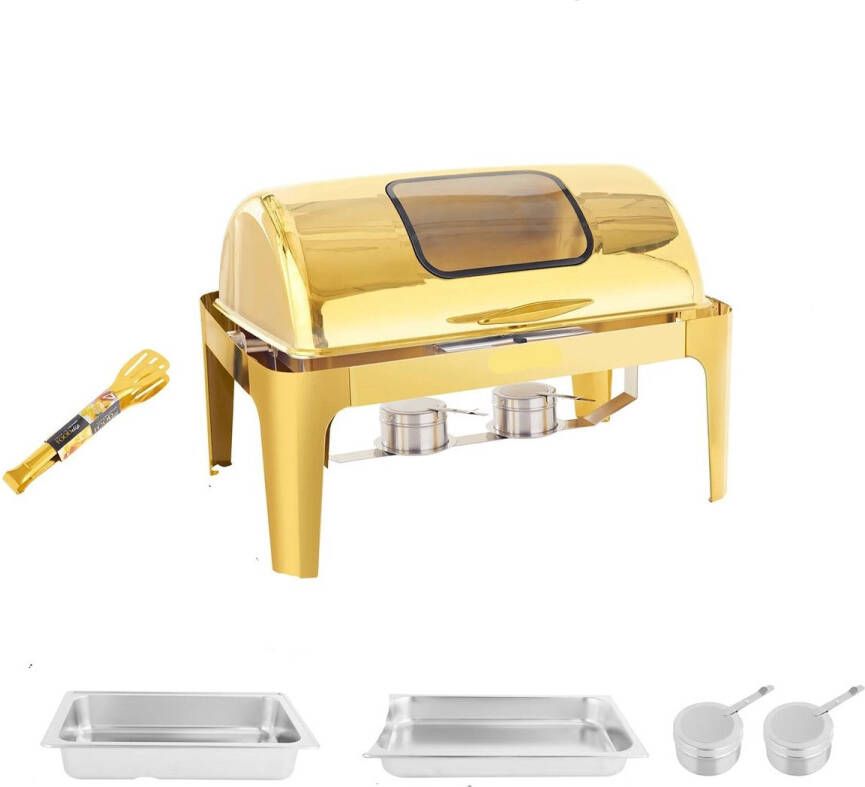 Chafing Dish Warmhoudplaat Buffetwarmer Warmhoudbakken 9QT Roestvrijstalen Buffet Set Dik Frame – Geschikt voor Catering Feesten & Bruiloften – 1 Stuk Goud