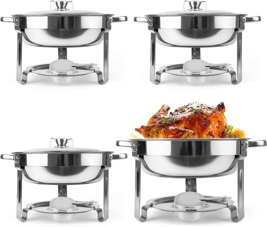 Chafing Dishes Set Warmhoudbakken Buffet Eten Warm Houden Roestvrij Staal 4 Stuks 65L Zilver