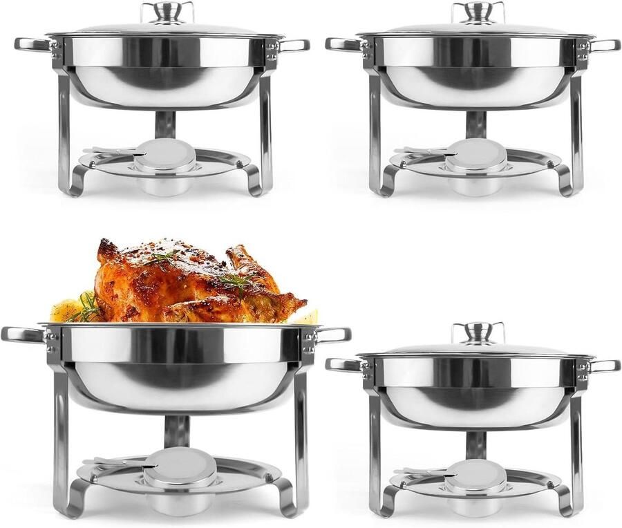Chafing Dishes Set Warmhoudbakken Buffet Eten Warm Houden Roestvrij Staal 4 Stuks 6.5L Zilver