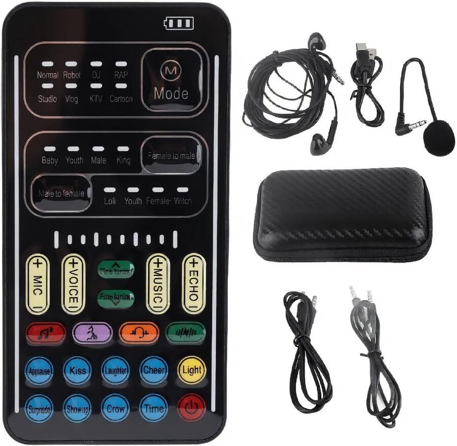 Changer I9 Voice Changer Set Draagbare Opname Mini Geluidskaart Live Streaming Mixer met Microfoon Hoofdtelefoon voor PS4 Switch PC(zwart)