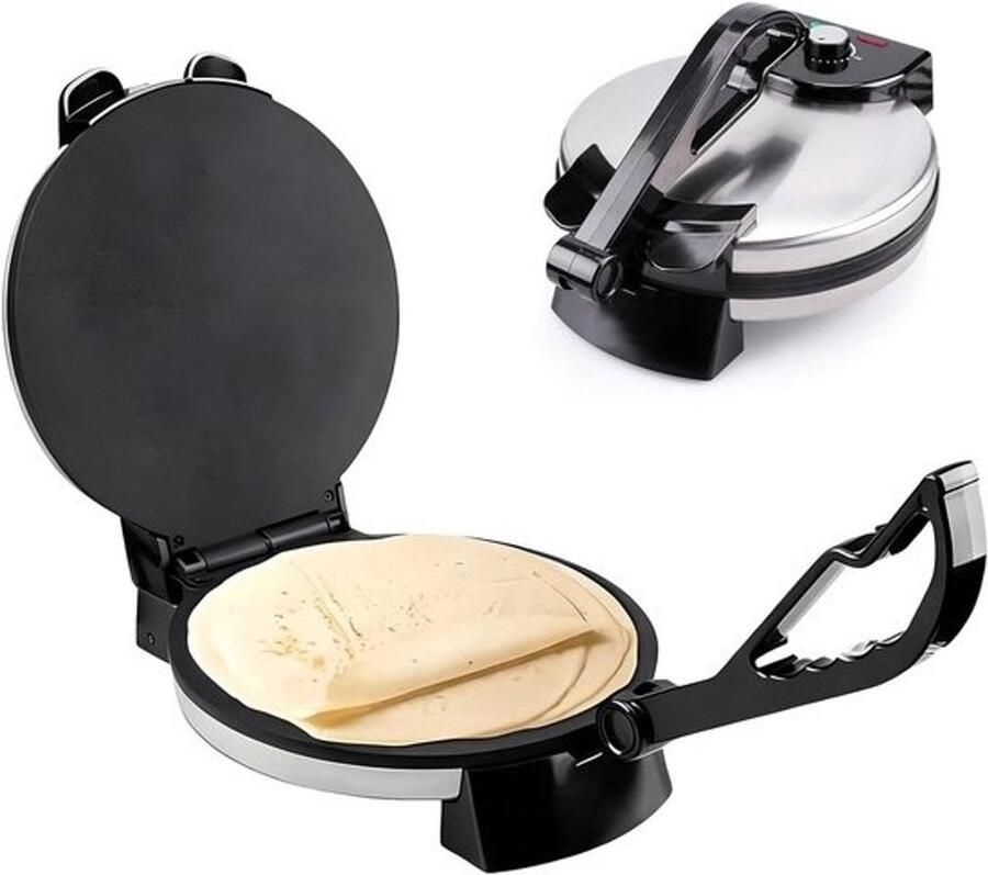 Chapati Tortilla Maker Elektrische Roti Machine Snelle Maaltijden Maken Instelbare Temperatuur 12 Inch Zwart