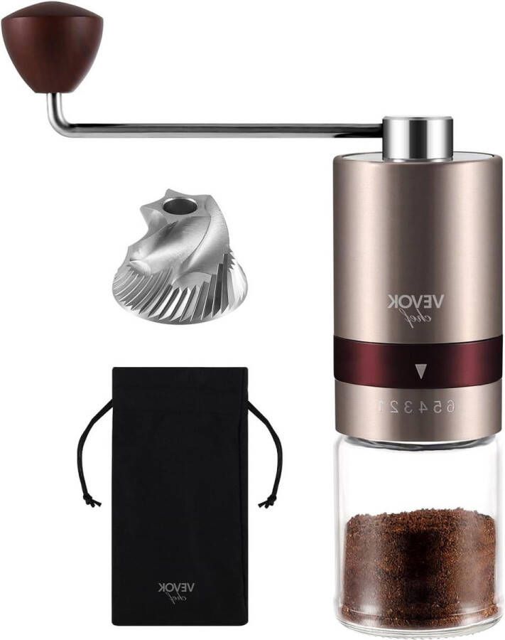 Chef Handmatige Koffiemolen met Externe Grofheidsinstellingen Espresso tot French Press Roestvrijstalen Maalsteen Thuis Kantoor Reizen Roségoud