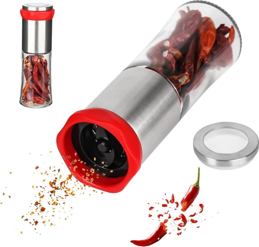 Chilimolen van roestvrij staal glas chilisnijder kruidensnijder keukenhulp chilipeper kruidenmolen voor grove specerijen chilipepers navulpeper zoutmolen