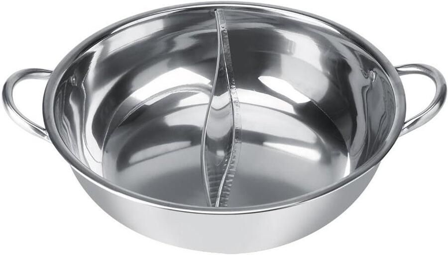 Chinese hete pot Shabu-Shabu roestvrijstalen pot met twee kamers Diepe pot voor 4-5 personen gebruikt met inductiekookplaat gasoven elektrische oven keramische kookplaat zilver (30 cm)