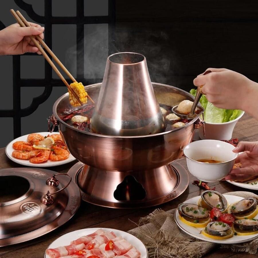 Chinese Hot Pot Soepketel Houtskool Samen Koken Traditionele Houtskoolverwarming 34 cm Zilver