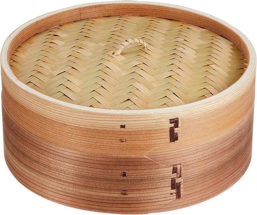 Chinese Steamer Stoompan Rond Gezond Koken Met Deksel 24cm Diameter Bruin