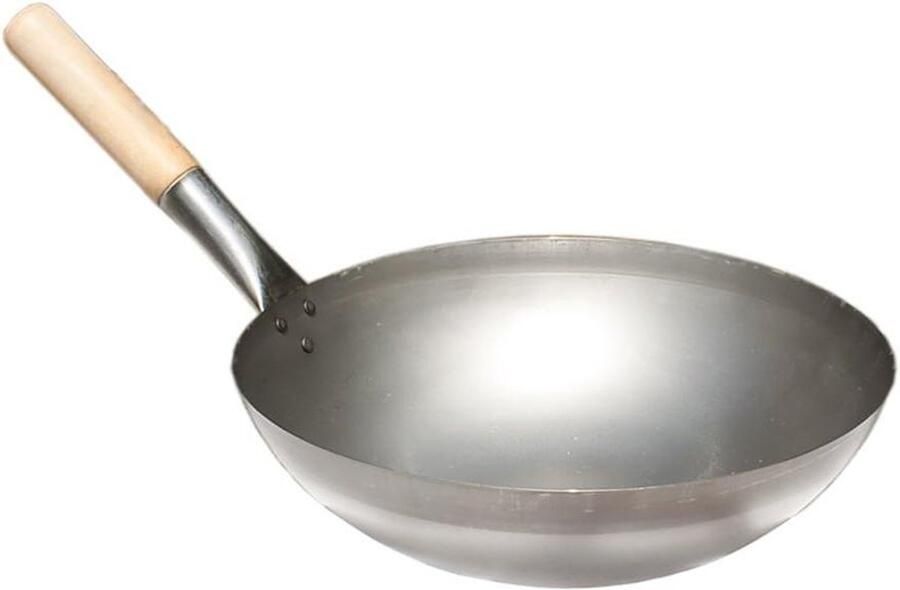 Chinese wok Aziatische pan Authentiek koken Houten handvat 30 cm Zilver