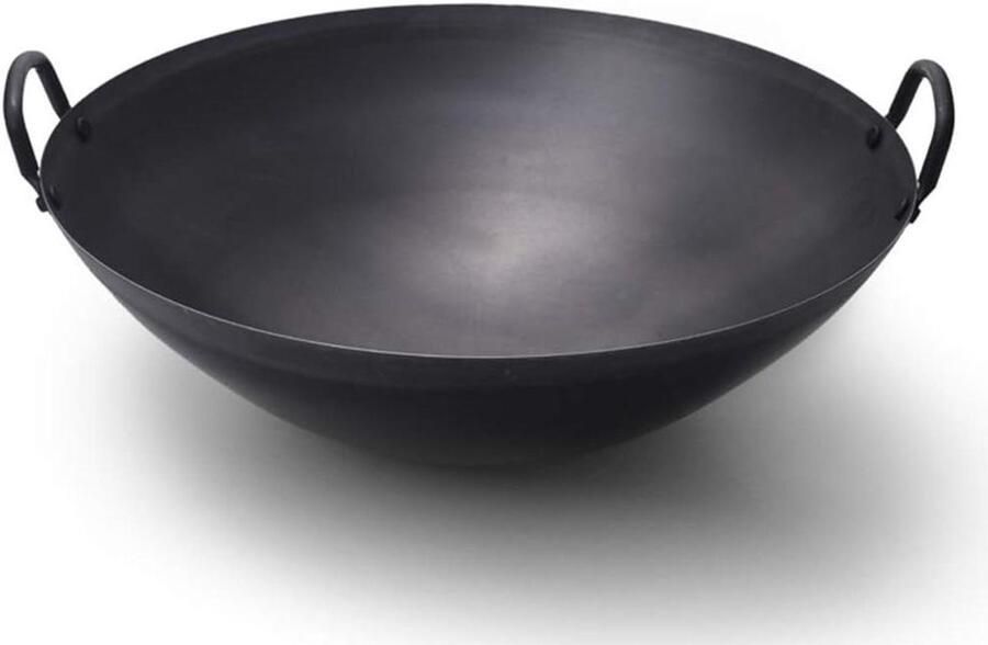 Chinese Wok Pan Chef's Pot Roerbakken en Koken Traditioneel Gehamerd Gietijzer 40 cm Zwart